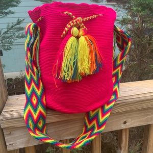 Wayuu tribe. Colorful artisan handmade bag (mochila) from Colombia.